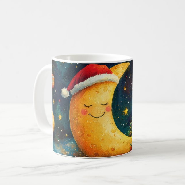 Caneca De Café Celebração Engraçada da Lua de Natal (Frente Esquerda)