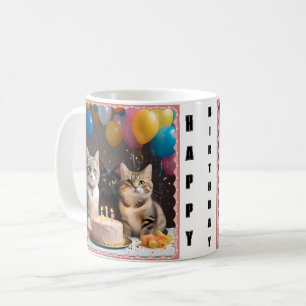 Caneca De Café Celebração Pura: Festa de aniversário de Gato,