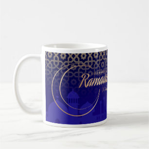 Caneca De Café Celebrar Ramadan Kareem Crescent Blue Dourado