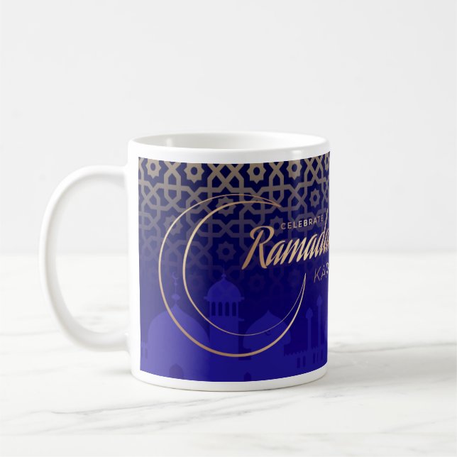 Caneca De Café Celebrar Ramadan Kareem Crescent Blue Dourado (Esquerda)