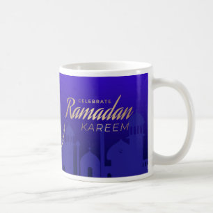 Caneca De Café Celebrar Ramadan Kareem Dourado Padrão Azul 