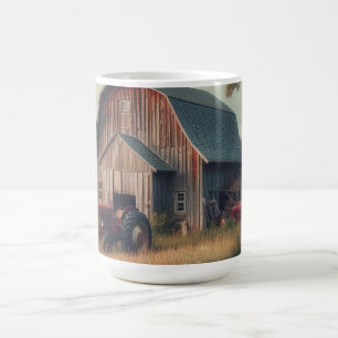 Caneca De Café Celeiro rústico antigo e tratores velhos