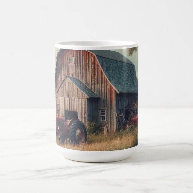 Caneca De Café Celeiro rústico antigo e tratores velhos (Centro)