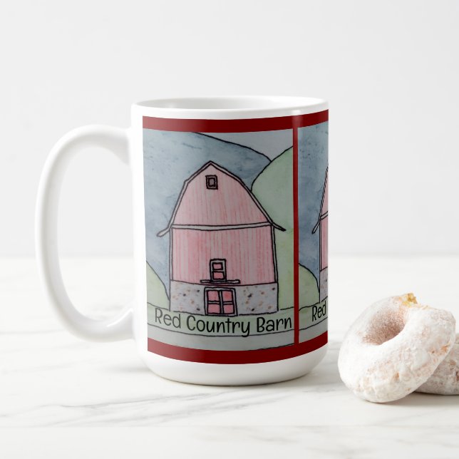 Caneca De Café Celeiro Vermelho no Campo (Com Donut)