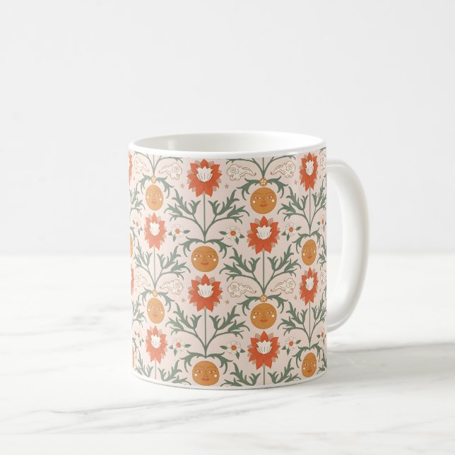 Caneca De Café Celestial Floral Sunburst Seamless Pattern Design (Frente Esquerda)
