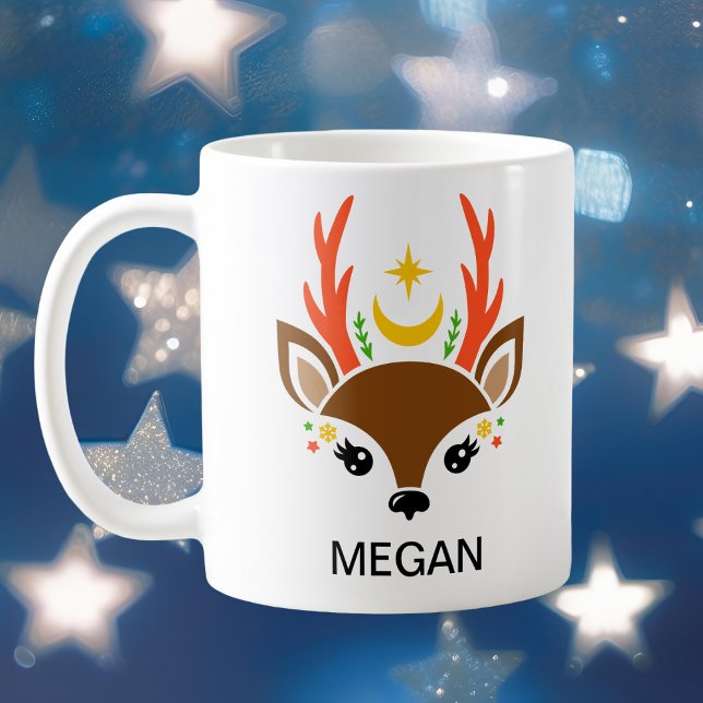 Caneca De Café Celestial Moon & Star Reindeer Face Holiday (Celestial Moon & Star Reindeer Face Holiday Coffee Mug
)