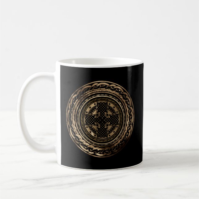 Caneca De Café Celtic Cross Knot Irish Scottish Shield Warrior (Esquerda)