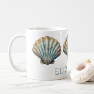 Caneca De Café Célula Costeira Blue Scallop Personalizada
