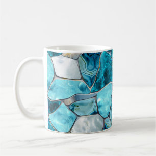 Caneca De Café Células abstrato de gemstone de aqua azul