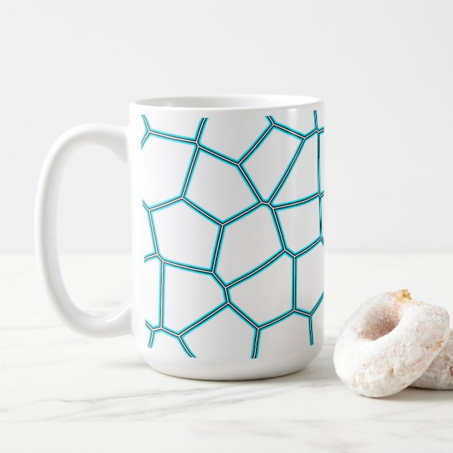 Caneca De Café Células brancas de Turquesa Pálida Abstrato de Min (Com Donut)