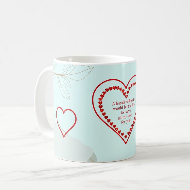Caneca De Café Cem Corações, (Frente Esquerda)