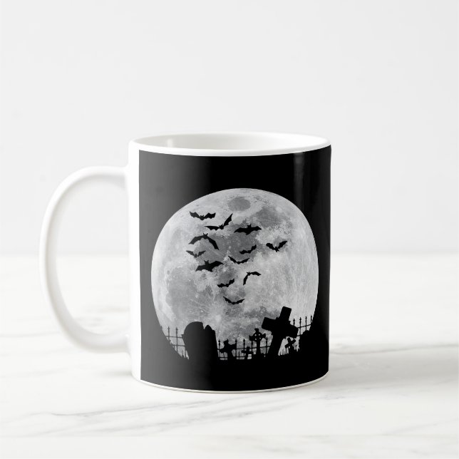 Caneca De Café Cemitério de lua cheia de Halloween Cemitério de c (Esquerda)
