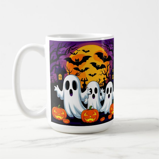 Caneca De Café Cena Assustadora de Halloween com Fantasmas (Esquerda)