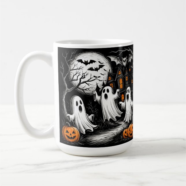 Caneca De Café Cena Assustadora de Halloween com Fantasmas (Esquerda)