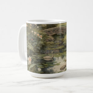 Caneca De Café Cena botânica dos cisnes num jardim inglês