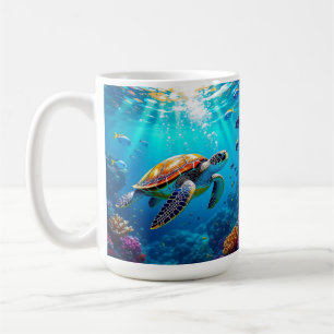 Caneca De Café Cena Colorida de Tartaruga Marinha Subaquática  