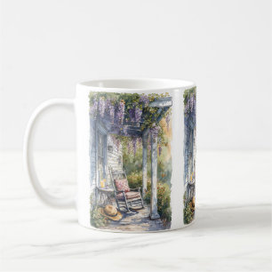 Caneca De Café Cena da Cadeira de Balanço no Pátio com Wisteria