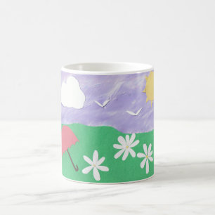 Caneca De Café Cena da Natureza da Grama Verde e das Visitas