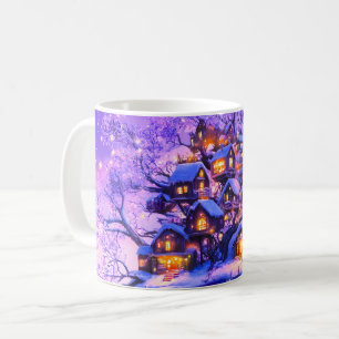 Caneca De Café Cena de aldeia de árvore nevada da fantasia de inv