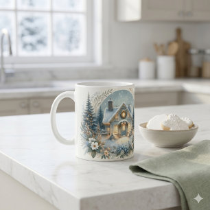 Caneca De Café Cena de Brilho da Cabana Nevada