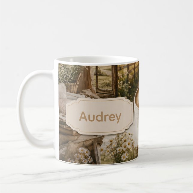 Caneca De Café Cena de Café do País Nome Personalizado (Esquerda)