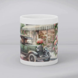 Caneca De Café Cena de Carro Retrô e Loja de Flores