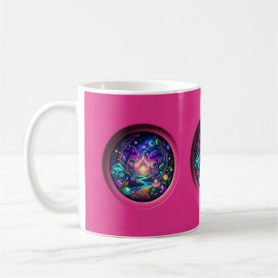 Caneca De Café Cena de Fantasia Portal Neon Psicodélico Envolvent