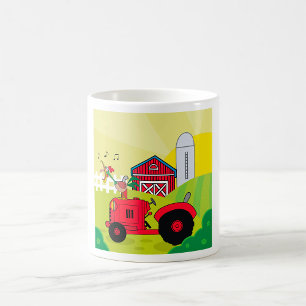Caneca De Café Cena de fazenda com Galo de Canto no Trator