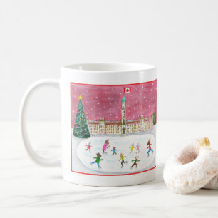 Caneca De Café Cena de Férias de Inverno Canadense com Animais Ca