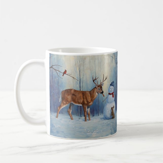 Caneca De Café Cena de Férias de Inverno Deer e Happy Snowman (Esquerda)