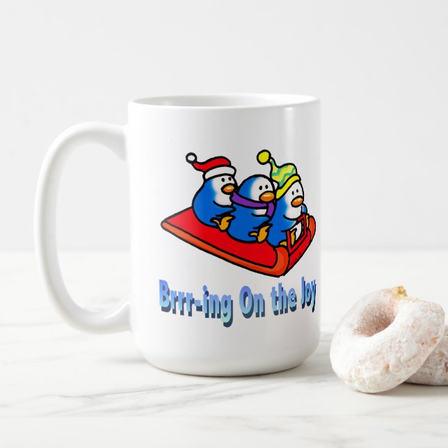 Caneca De Café Cena de Férias de Inverno para Dormir Pinguins (Com Donut)