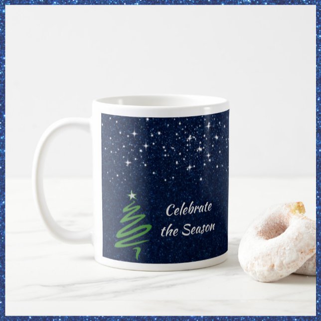 Caneca De Café Cena de inverno bonito da noite azul (Criador carregado)