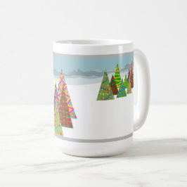 Caneca De Café Cena de inverno com árvores de natal