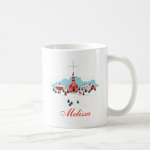 Caneca De Café Cena de inverno com Igreja Vermelha e Estrela de N