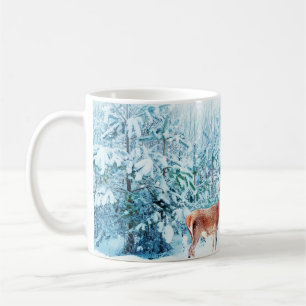 Caneca De Café Cena de inverno da família Snowy Deer