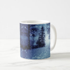 Caneca De Café Cena de inverno da Floresta Mágica Azul Lua