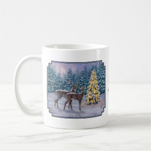 Caneca De Café Cena de inverno de cervo e árvore de Natal