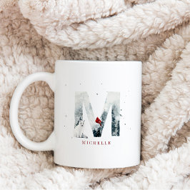 Caneca De Café Cena de Inverno de Natal Clássico com Monograma M