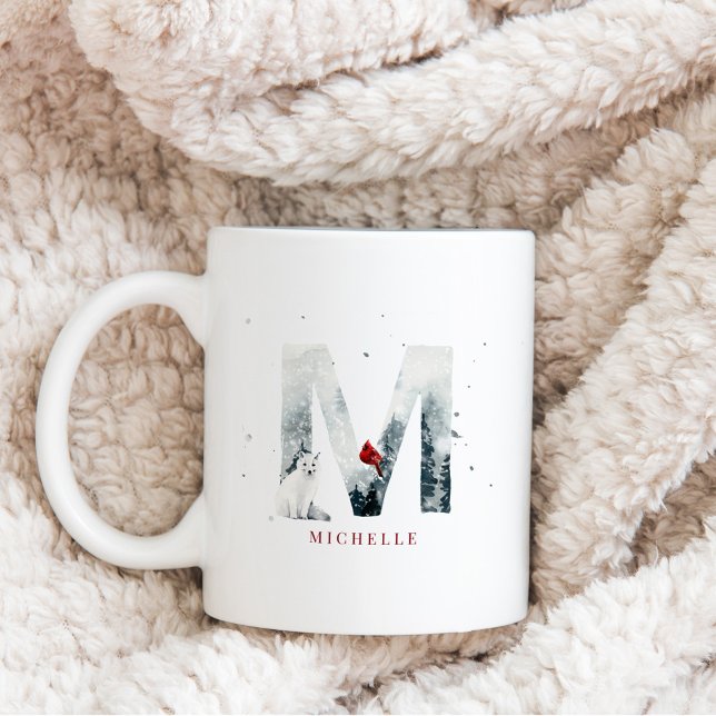 Caneca De Café Cena de Inverno de Natal Clássico com Monograma M (Criador carregado)