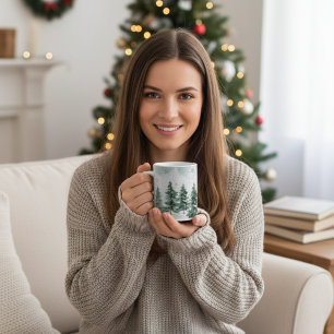 Caneca De Café Cena de Inverno de Pinheiro Nevado Presente de N