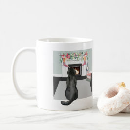 Caneca De Café Cena de Lareira de Natal do Cão Negro Labrador