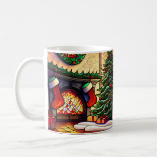 Caneca De Café Cena de Lareira de Natal em Vidro Armado