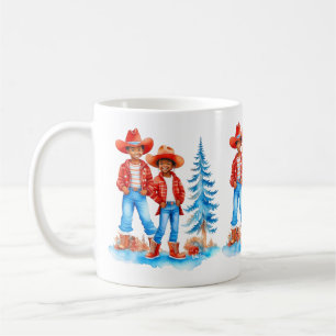 Caneca De Café Cena de Natal de Inverno de Cowboy Negro e Cowgirl