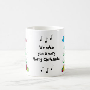 Caneca De Café Cena de Natal de Pássaros e Notas Musicais