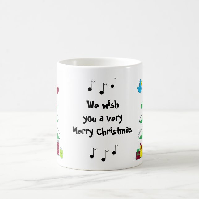 Caneca De Café Cena de Natal de Pássaros e Notas Musicais (Centro)