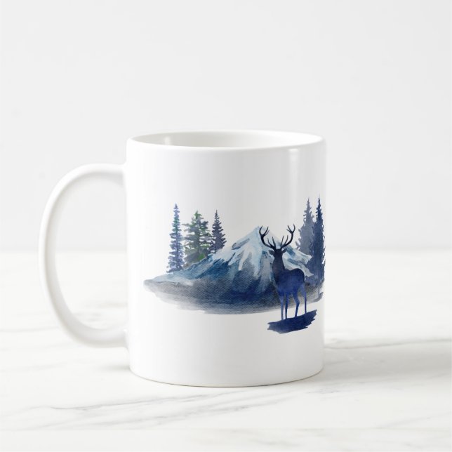 Caneca De Café Cena de Natal de Veado Azul Coffee Mug (Esquerda)