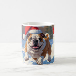 Caneca De Café Cena de Natal do Bulldog com Neve Festiva