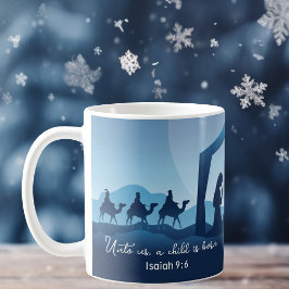 Caneca De Café Cena de Natal Religiosa Cena Azul Cristã