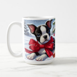 Caneca De Café Cena de Natal Snowy com Arco Vermelho