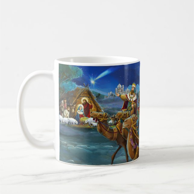 Caneca De Café Cena de natividade com sábios Homens Feriados de N (Esquerda)